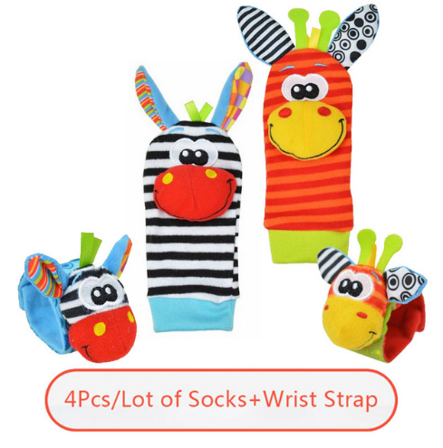 Baby Soft Animal Rattle Socks & Wrist Straps