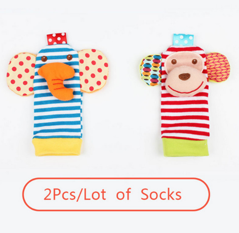 Baby Soft Animal Rattle Socks & Wrist Straps